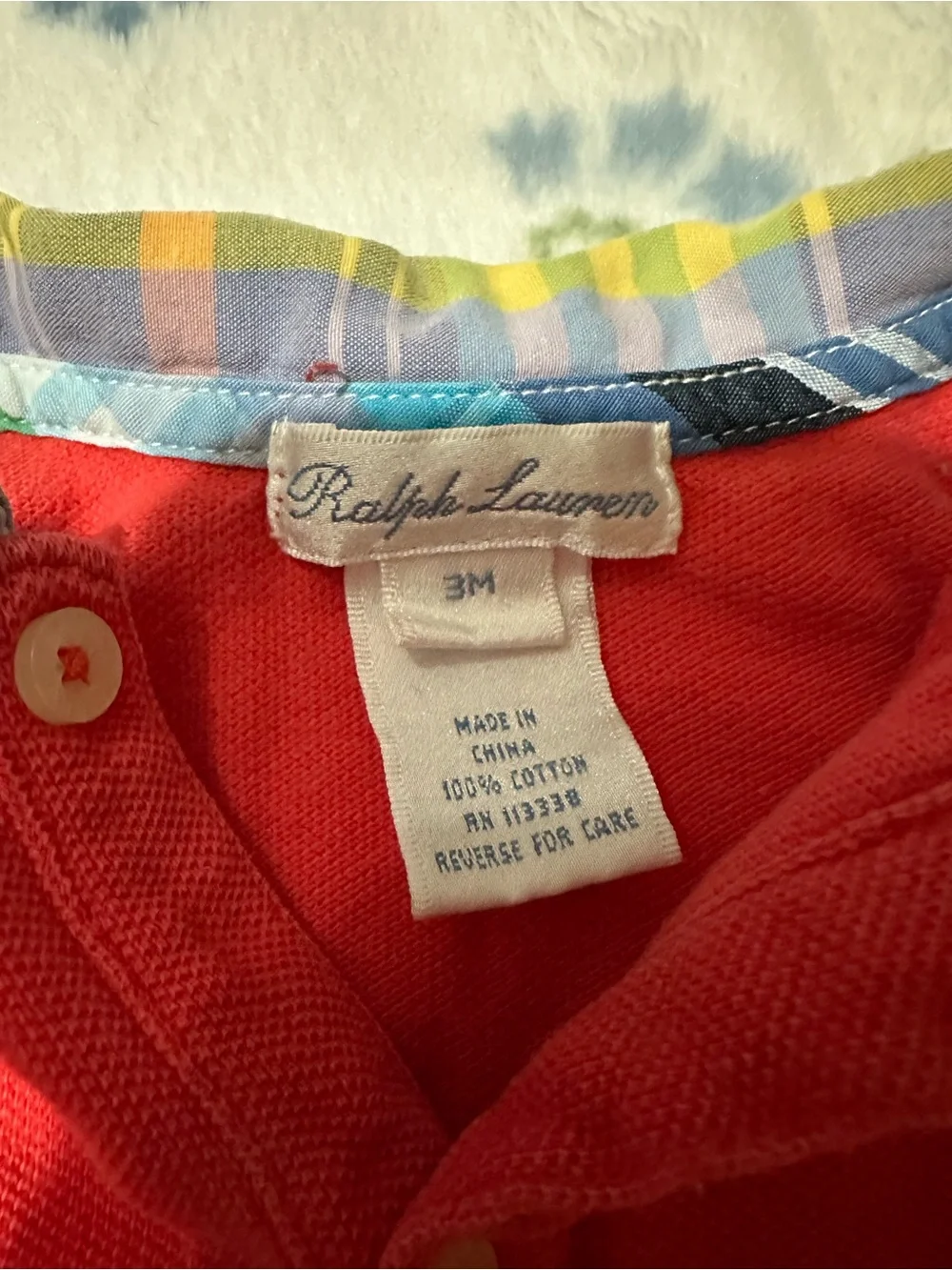 Ralph Lauren Baby 3M Red Polo Romper Plaid Collar One Piece